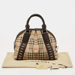 Pre Owned Burberry Brown/Beige Haymarket Check PVC Thornley Satchel