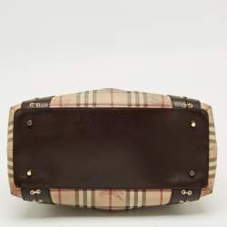 Pre Owned Burberry Brown/Beige Haymarket Check PVC Thornley Satchel