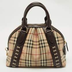 Pre Owned Burberry Brown/Beige Haymarket Check PVC Thornley Satchel