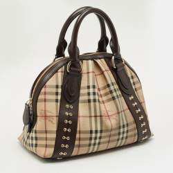 Pre Owned Burberry Brown/Beige Haymarket Check PVC Thornley Satchel