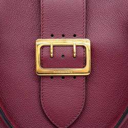 Pre Owned Burberry Purple Leather Grainy Buckle Bag Medium