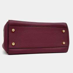 Pre Owned Burberry Purple Leather Grainy Buckle Bag Medium
