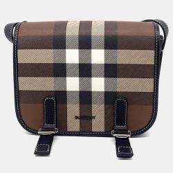 Pre Owned Burberry Brown Canvas Rider Check Crossbody Bag