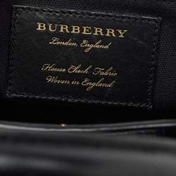 Pre Owned Burberry Black/Beige Leather and House Check Fabric Small Banner Tote
