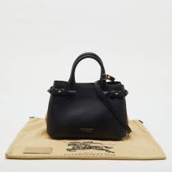 Pre Owned Burberry Black/Beige Leather and House Check Fabric Small Banner Tote