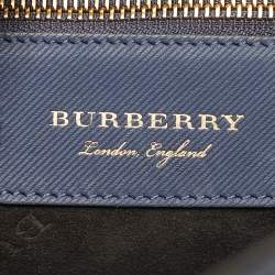 Pre Owned Burberry Navy Blue/Tan Leather Medium DK88 Top Handle Bag