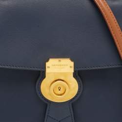 Pre Owned Burberry Navy Blue/Tan Leather Medium DK88 Top Handle Bag