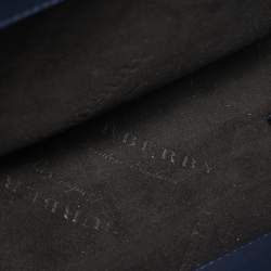 Pre Owned Burberry Navy Blue/Tan Leather Medium DK88 Top Handle Bag