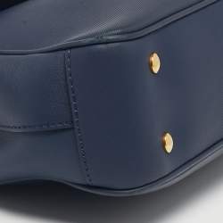 Pre Owned Burberry Navy Blue/Tan Leather Medium DK88 Top Handle Bag