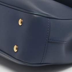 Pre Owned Burberry Navy Blue/Tan Leather Medium DK88 Top Handle Bag