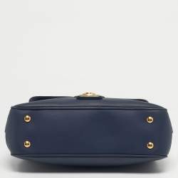 Pre Owned Burberry Navy Blue/Tan Leather Medium DK88 Top Handle Bag