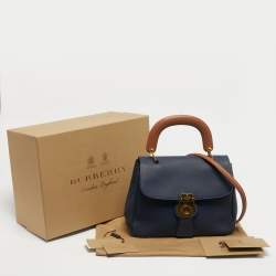 Pre Owned Burberry Navy Blue/Tan Leather Medium DK88 Top Handle Bag