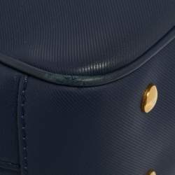 Pre Owned Burberry Navy Blue/Tan Leather Medium DK88 Top Handle Bag