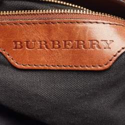 Pre Owned Burberry Brown/Beige House Check Fabric and Leather Medium Bridle Gosford Hobo