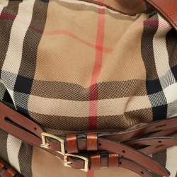 Pre Owned Burberry Brown/Beige House Check Fabric and Leather Medium Bridle Gosford Hobo
