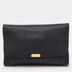 Pre Owned Burberry Black Leather Mildenhall Oversized Flap Clutch