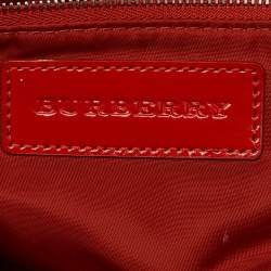 Pre Owned Burberry Orange Nylon and Patent Leather Buckle Handle Tote