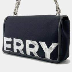 Pre Owned Burberry Roller Chain shoulder Black/White Canvas Leather