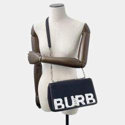 Pre Owned Burberry Roller Chain shoulder Black/White Canvas Leather