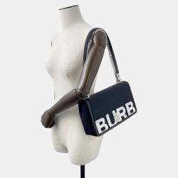 Pre Owned Burberry Roller Chain shoulder Black/White Canvas Leather