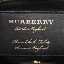 Pre Owned Burberry Black/Beige Leather and House Check Fabric Mini Banner Tote
