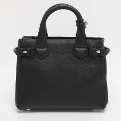 Pre Owned Burberry Black/Beige Leather and House Check Fabric Mini Banner Tote