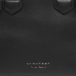 Pre Owned Burberry Black/Beige Leather and House Check Fabric Mini Banner Tote