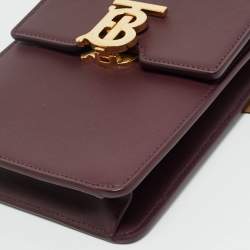 Pre Owned Burberry Burgundy Leather Robin Crossbody Bag