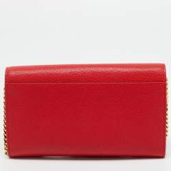 Pre Owned Burberry Red Leather TB Logo Wallet On Chain