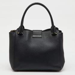 Pre Owned Burberry Black Grained Leather Medium Buckle Tote