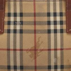 Pre Owned Burberry Brown/Beige Haymarket Check Coated Canvas Tote