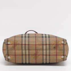 Pre Owned Burberry Brown/Beige Haymarket Check Coated Canvas Tote