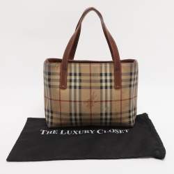 Pre Owned Burberry Brown/Beige Haymarket Check Coated Canvas Tote
