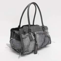 Pre Owned حقيبة ساتشل بربري قش ومزيج جلد رمادي