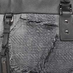 Pre Owned حقيبة ساتشل بربري قش ومزيج جلد رمادي