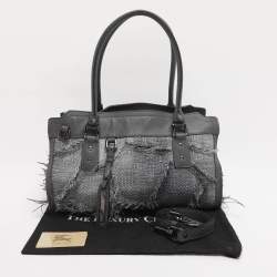 Pre Owned حقيبة ساتشل بربري قش ومزيج جلد رمادي