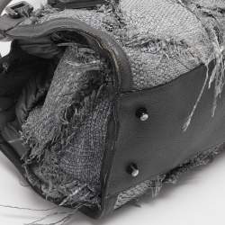 Pre Owned حقيبة ساتشل بربري قش ومزيج جلد رمادي