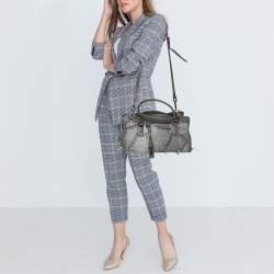 Pre Owned حقيبة ساتشل بربري قش ومزيج جلد رمادي