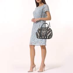 Pre Owned Burberry Black/Brown Zebra Print Haymarket Check Nylon and Leather Orchard Bowler Bag