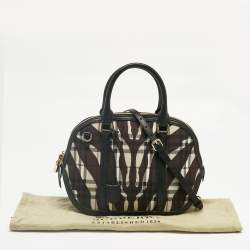 Pre Owned Burberry Black/Brown Zebra Print Haymarket Check Nylon and Leather Orchard Bowler Bag