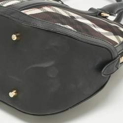 Pre Owned Burberry Black/Brown Zebra Print Haymarket Check Nylon and Leather Orchard Bowler Bag
