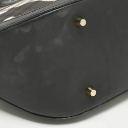 Pre Owned Burberry Black/Brown Zebra Print Haymarket Check Nylon and Leather Orchard Bowler Bag