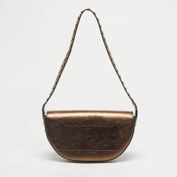 Pre Owned Burberry Bronze Leather Small Studded Olympia Shoulder Bag