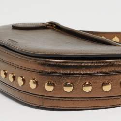 Pre Owned Burberry Bronze Leather Small Studded Olympia Shoulder Bag