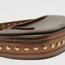 Pre Owned Burberry Bronze Leather Small Studded Olympia Shoulder Bag