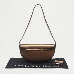 Pre Owned Burberry Bronze Leather Small Studded Olympia Shoulder Bag