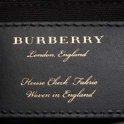 Pre Owned Burberry Red/Beige Leather and House Check Fabric Small Banner Tote