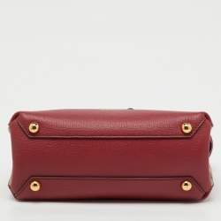 Pre Owned Burberry Red/Beige Leather and House Check Fabric Small Banner Tote