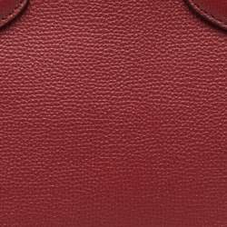 Pre Owned Burberry Red/Beige Leather and House Check Fabric Small Banner Tote