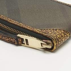 Pre Owned Burberry Gold/Brown Smoke Check Coated Canvas Zip Wristlet Pouch